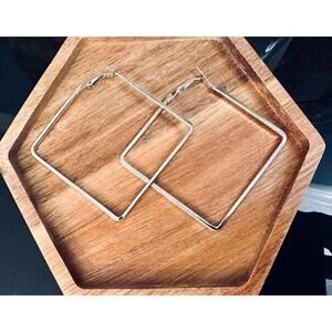 Minimalist Square “Hoop” Silver Tone Earrings